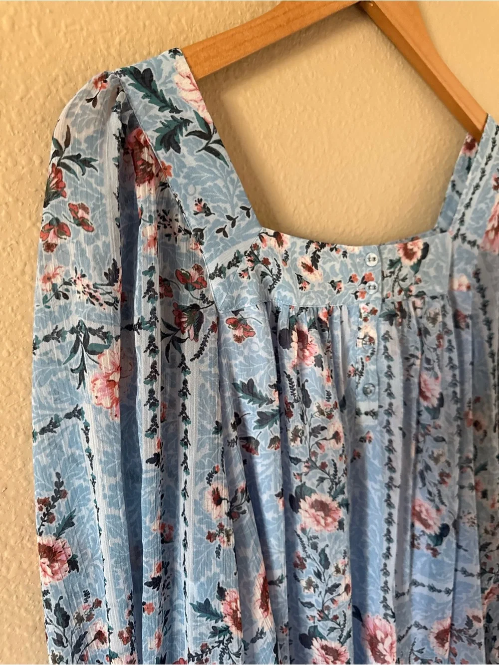 LC Lauren Conrad Blue Floral Square-Neck Peasant Blouse